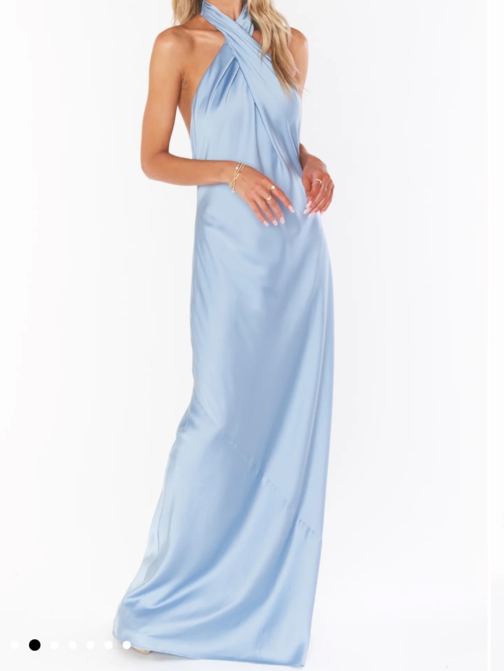 Show Me Your MuMu Satin Halter Neck Maxi Dress in Light Blue